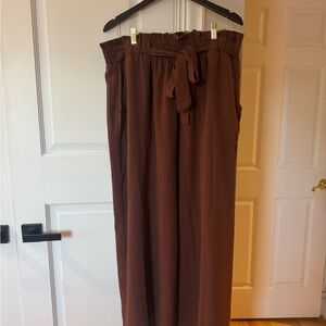 Brown Tie Waist Wide Leg Pants